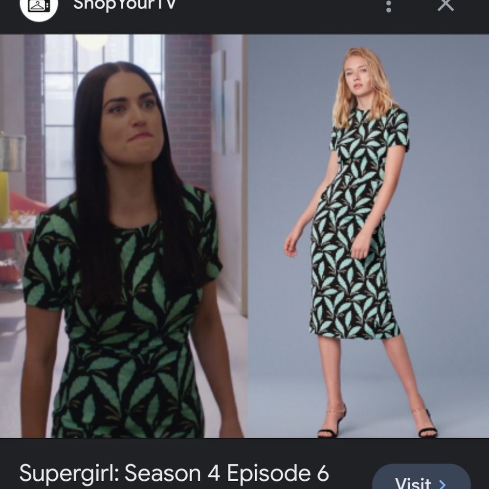 Diane Von Furstenberg Black and Green Leaf Print Midi Dress